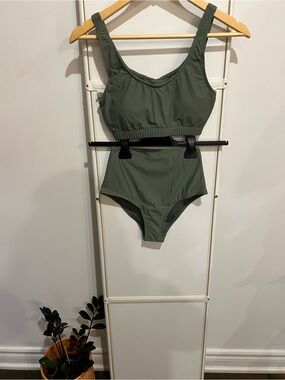 OAK + FORT Sage Green Two Piece Bikini NWT Small Top & XS Bottom